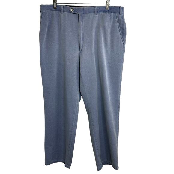 Brioni Cannes Cotton Dress PantsSize 38 Blue Straight Leg Flat Front Trouser
